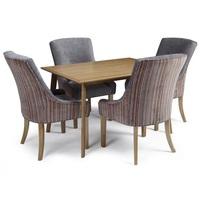 Wilmington Dining Table In Oak With 4 Hannah Steel Orange Chairs