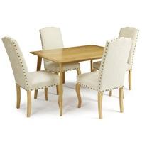 Wilmington Dining Table In Oak With 4 Madeline Chairs In Pearl