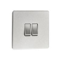 Wilko Twin Screwless Switch Plate 2 Way Stainless Steel