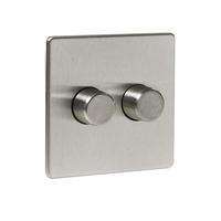 Wilko Twin Screwless Dimmer Switch 2 Gang Stainless Steel