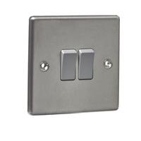 Wilko Twin 2 Way Switch Brushed Stainless Steel