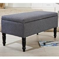 Willow Storage Bench Rectangular In Grey With Wooden Legs