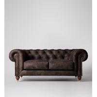 Winston Two-Seater Sofa in Chatain Leather, Dark Beech Feet