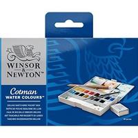 Winsor & Newton - Cotman Water Colour Paints Deluxe 16 Half Pans Sketchers\' Pocket Box