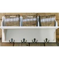Wicker Storage Unit With 3 Baskets And Coat Hook Hangers