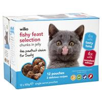 Wilko Pouch Cat Food Fishy Feast Selection in Jelly 12 x 100g