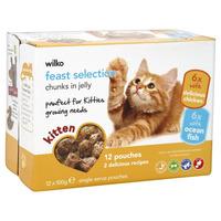 Wilko Kitten Food Chicken Salmon Tuna Turkey in Jelly 12 x 100g