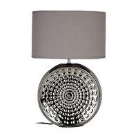 Win Table Lamp Chrome Ceramic Grey Fabric Shade
