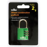 Wilko Aluminium Combination Padlock 30mm