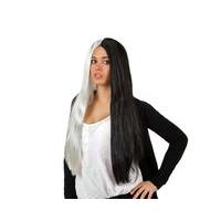 wig long black and white straight