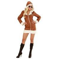Widmann 06573 adult Aviator Girl Costume Dress With Hood - brown, Large