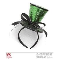 Widmann 0071 k - small Glitter Set On Head Band With Bow & Veil Top Hat - green