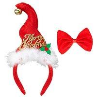 Widmann 04159 mini Father Christmas Hat With Bells And Bow Tie, Red