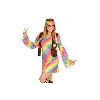 Widmann 73354 adult Hippy Lady Costume - dress, Attached Vest, Headband, Rainbow