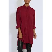 Wine Red Long Sleeve Oversized Shirt