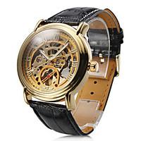 WINNER Men\'s Auto-Mechanical Gold Dial Black PU Band Wrist Watch Cool Watch Unique Watch
