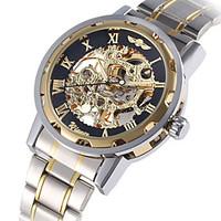 WINNER Men\'s Watch Automatic Self-winding Hollow Engraving Mechanical Golden Skeleton Stainless Steel Cool Watch Unique Watch Fashion Watch