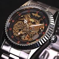 WINNER Men\'s Wrist watch Mechanical Watch Hollow Engraving Automatic self-winding Stainless Steel Band Luxury Silver