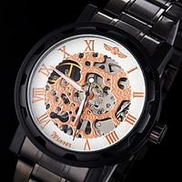 WINNER Men\'s Manual Mechanical Hollow Skeleton Rose Gold Face Black Steel Band Wrist Watch (Assorted Colors) Cool Watch Unique Watch