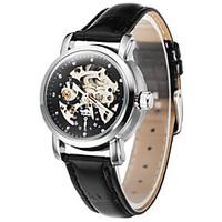 WINNER Women\'s Skeleton Watch Hollow Engraving Mechanical manual-winding Leather Band Luxury Black Strap Watch