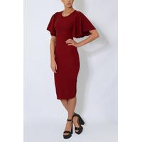 Wine Cape Sleeve Midi Dress