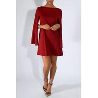 Wine Cape Sleeve Shift Dress