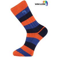 win or lose navy orange and blue stripe cotton socks