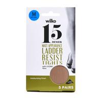 Wilko Matt Appearance Ladder Resist Tights 15 Denier Natural 5pk M