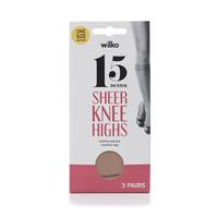 Wilko Knee Highs Natural 15 Denier One Size 3pk