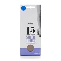 Wilko Tights Mink 15 Denier Regular 3pk