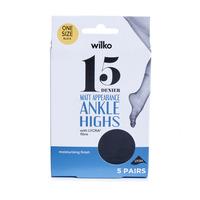 Wilko Ankle High Lycra Moist Bla 15D 5pk