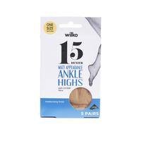 Wilko Ankle High Lycra Moist Nat 15D 5pk