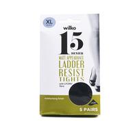 Wilko Tights Lycra Res Blk 15D XL 5pk