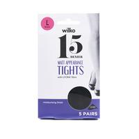 Wilko Matt Appearance Tights Moisturising Finish 15 Denier Black 5pk L