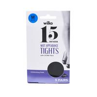 Wilko Tights Lycra Moist Black 15D M 5pk