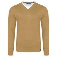 Winslow V Neck Jumper With Mock T-Shirt Insert in Stone  Kensington Dockside