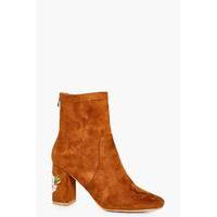 Wide Fit Embroidered Sock Boot - tan
