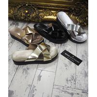 Windsor Metallic cross vamp sandal