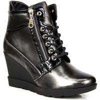 wishot szare ocieplane poyskujce na womens low ankle boots in black