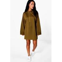 Wide Sleeve Relaxed Fit Sweat Dress - khaki