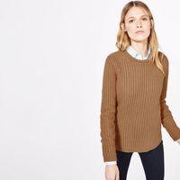 Wide Neck Crewneck Jumper - Dark Camel