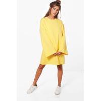 Wide Sleeve Raw Edge Sweat Dress - yellow