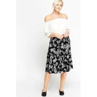Wild Floral Black Midi Skirt
