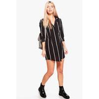 Wide Stripe Shirt Dress - black