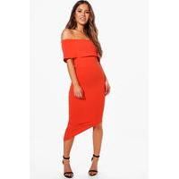 Willow Asymmetric Bardot Bodycon Dress - orange