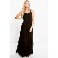 Wide Tie Straps Ruffle Hem Maxi Dress - black