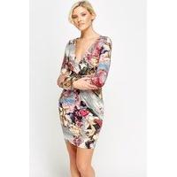 Wild Floral Ruched Bodycon Dress