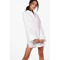 Wide Sleeve Cotton Shirt Dress - white