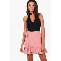 Willow Frill Hem Wrap Tie Skirt - dusky pink