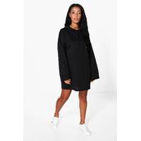 Wide Sleeve Relaxed Fit Sweat Dress - black